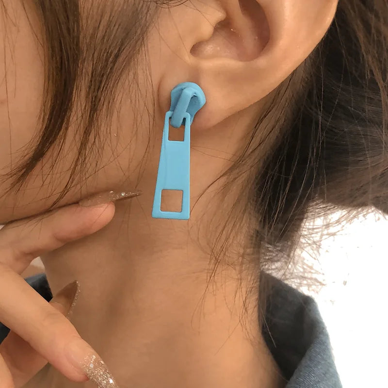Unisex Geometric Zipper Stud Earrings for Women Men Fashion Jewelry
