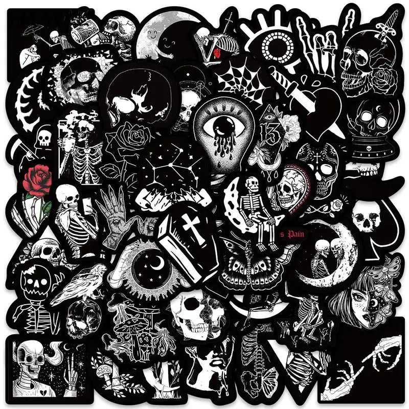 Cartoon Skull Stickers Pack for Halloween DIY Skateboard Laptop Luggage Car Decals