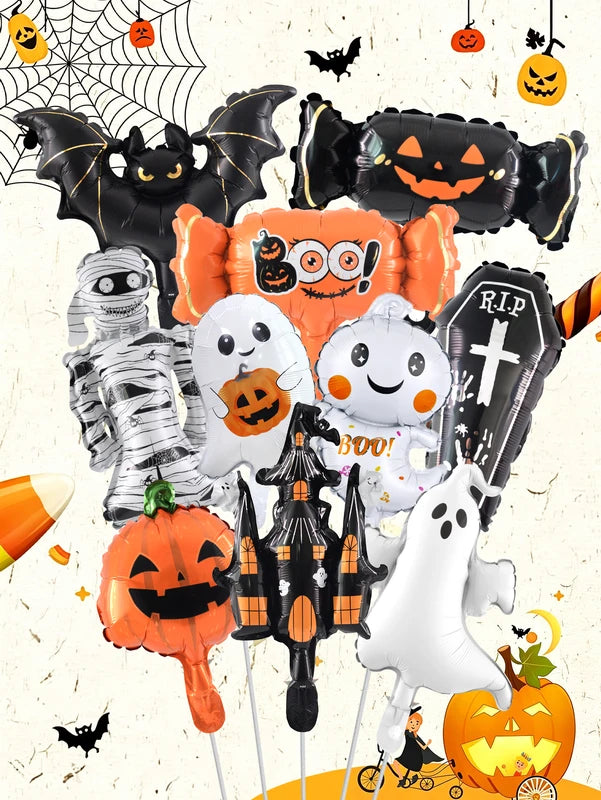 Halloween Foil Balloon Set - 10 Mini Themed Balloons for Parties & Decorations