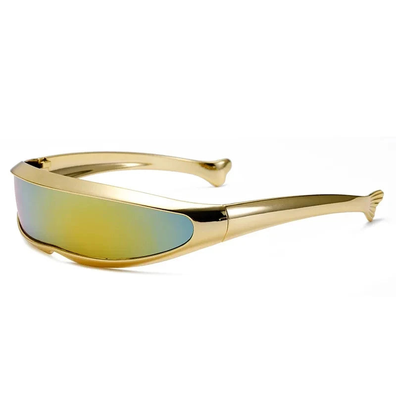 Futuristic One-Piece Mirror Sunglasses Women Men UV400 Steampunk Rave Goggles