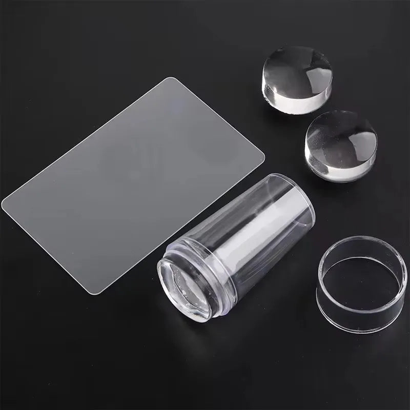 Transparent Nail Stamper Set with Scraper for French Nail Art - Silicone Head