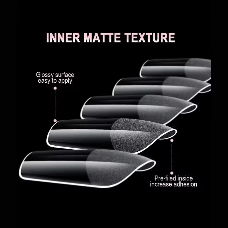 600 Full-Cover Semi-Matte French Square Fake Nail Tips with Self-Adhesive Bond | Crystal Nail Extensions