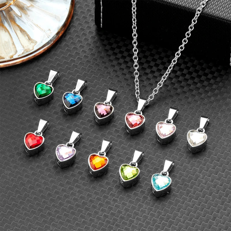 Stainless Steel Heart Urn Necklace with Birthstone - Cremation Keepsake Jewelry