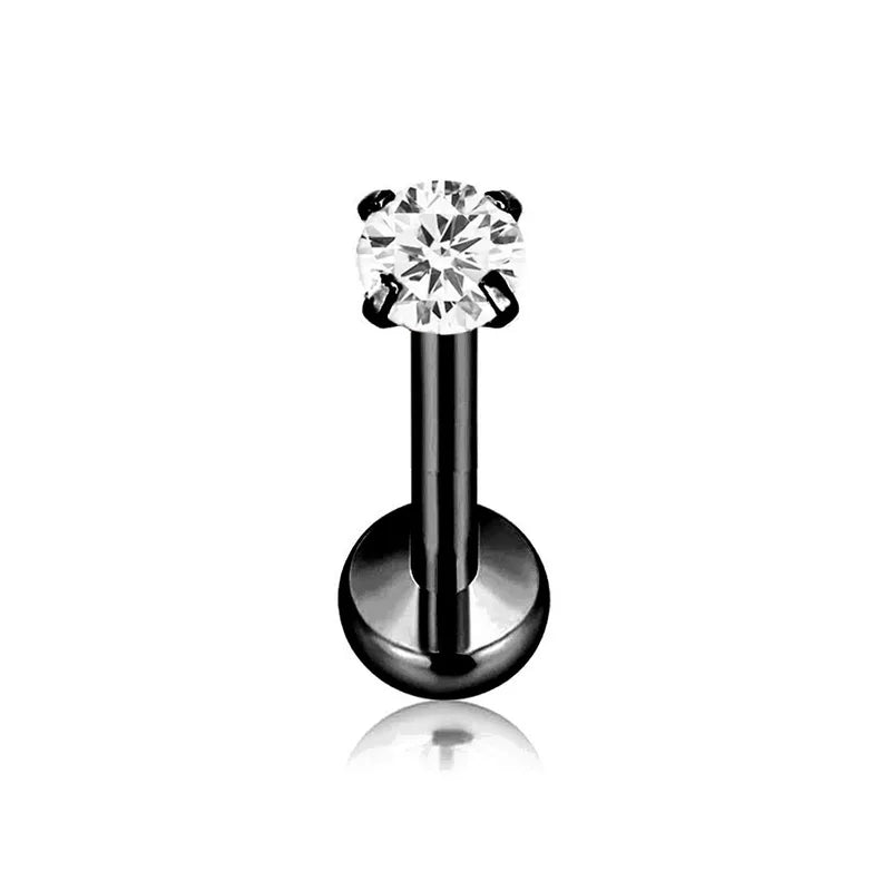 Threadless Labret Piercing Jewelry Moon Pin - Titanium & CZ Zircon, 16G-20G