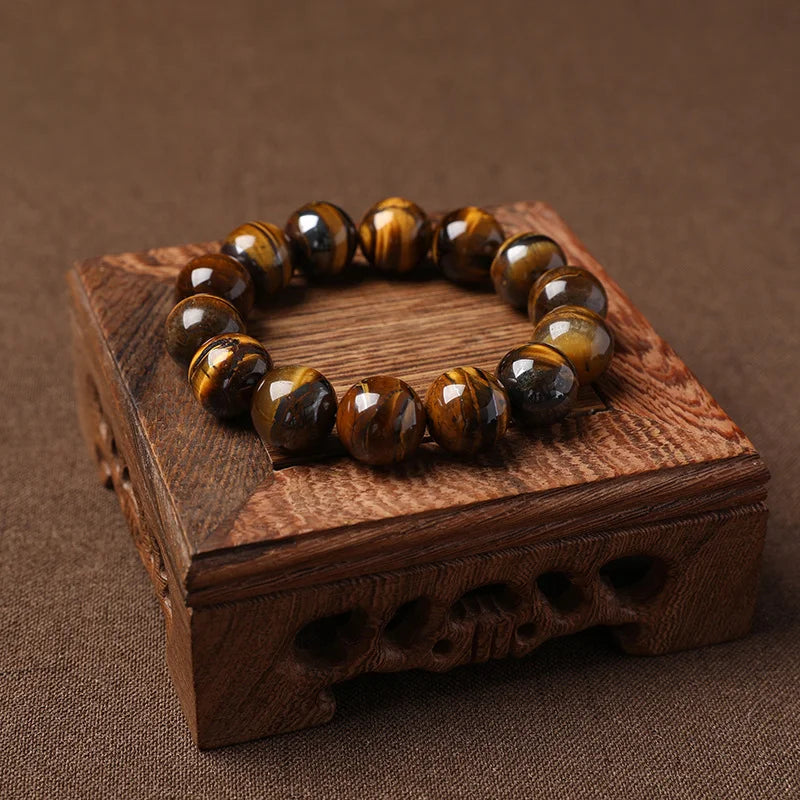 Vintage Nature Tiger Eye Stone Bracelet for Men with Buddha Charm - Elastic Gift Jewelry