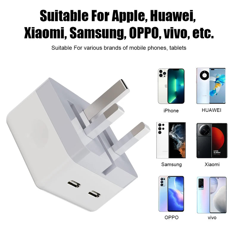 40W Dual USB-C Fast Charger with Foldable Wall Plug for iPhone & iPad