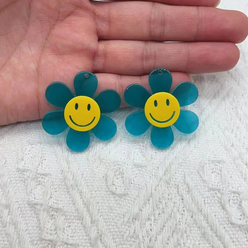 10pcs Colorful Smile Face Flower Charms Acrylic Embellishments for Jewelry & DIY Crafts