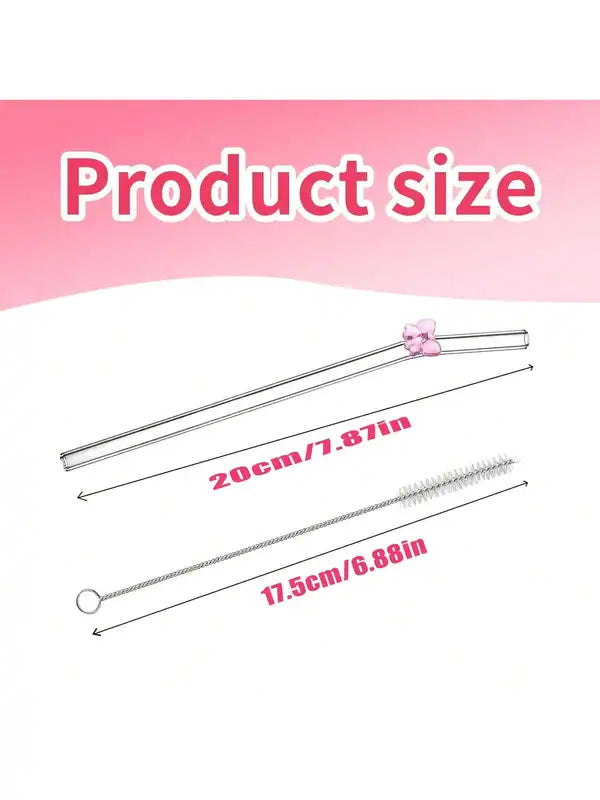Reusable Glass Straw with Bow Design & Cleaning Brush - Set of 7 for Coffee, Smoothies, Drinks