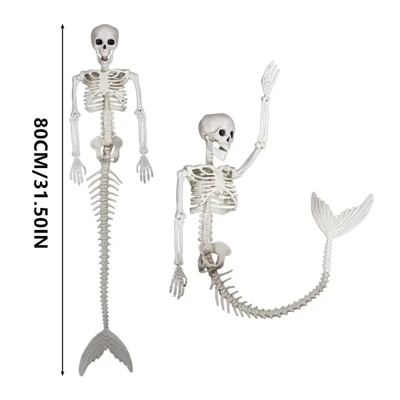 Halloween Mermaid Skeleton Decoration - 80cm Plastic Fish Skeleton for Haunted House & Yard Scene