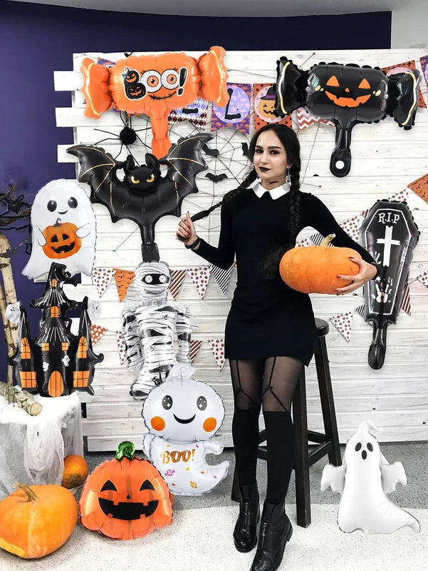 Halloween Foil Balloon Set - 10 Mini Themed Balloons for Parties & Decorations