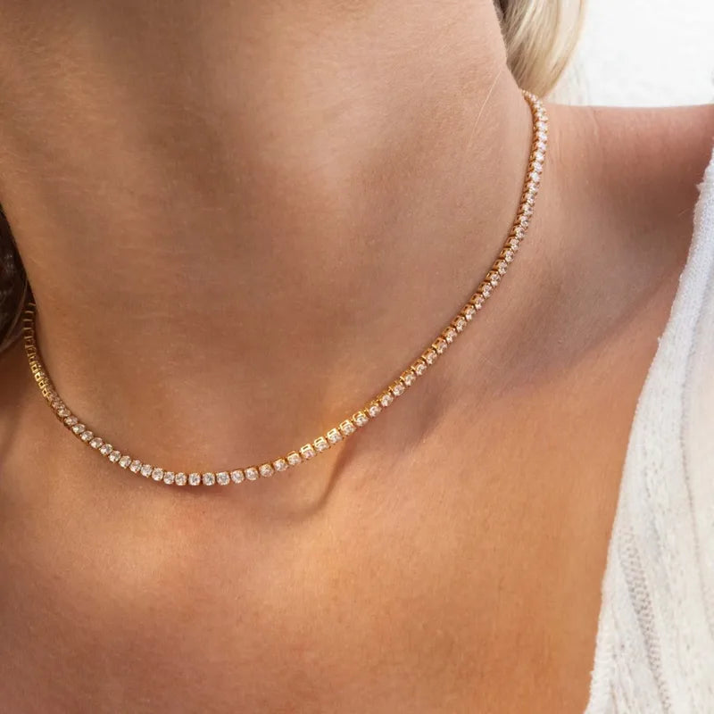 Gold Plated Stainless Steel Tennis Bracelets & Necklaces Set Women Zirconia CZ Jewelry