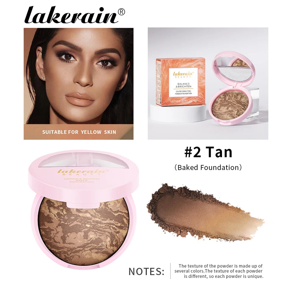 Oil Control Baked Powder Foundation with Contour and Shimmer for Flawless Face Makeup