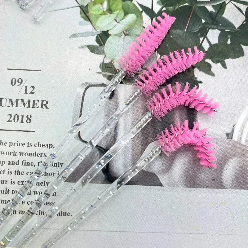 50Pcs Mascara Wands Eyelash & Eyebrow Applicator Spoolers with Crystal Diamond Handle