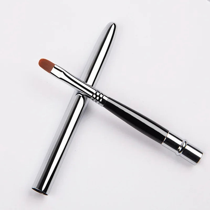 Portable Lip Gloss Brush Pen with Metal Handle and Protective Cap - Makeup Tool
