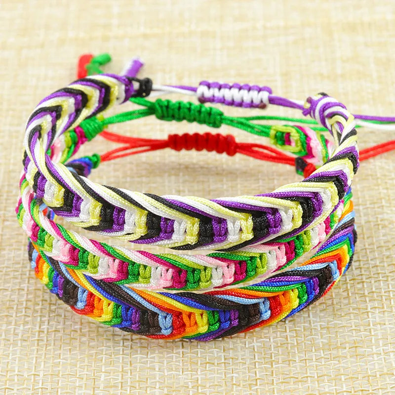 Multicolor Woven Friendship Bracelets - Ethnic Boho Braided String Jewelry