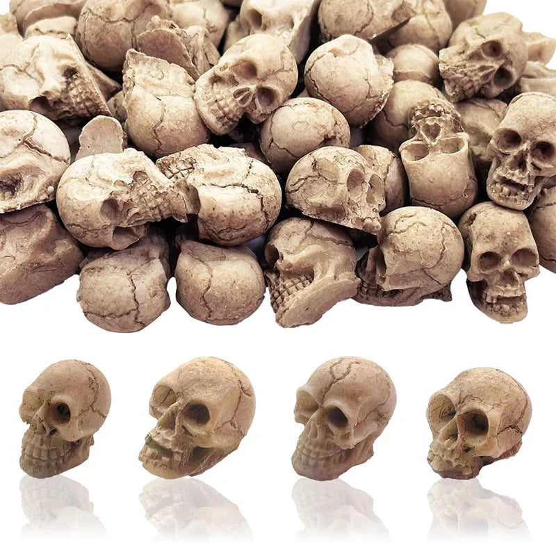Mini Skull Figurines Set - Resin Skeleton Head Decorations for Fairy Gardens & Halloween - 5 or 10 Pieces