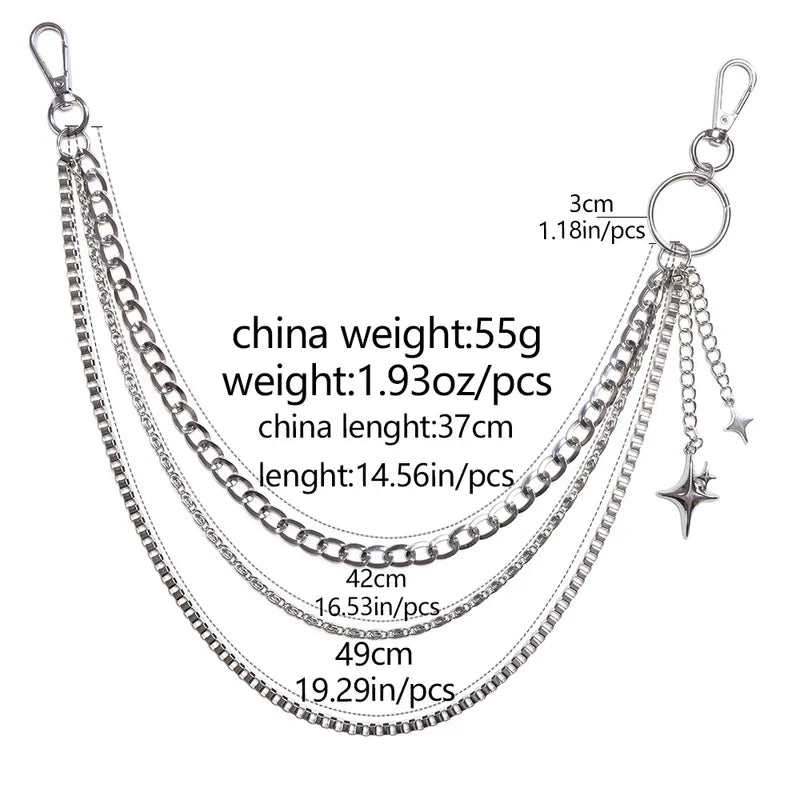 Unisex Multi-Layered Star Pendant Chain - Metal Pants Accessory