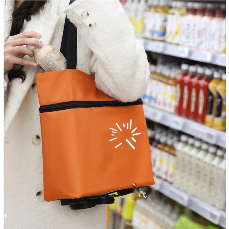 Foldable Shopping Cart Trolley with Wheels Waterproof Reusable Grocery Bag