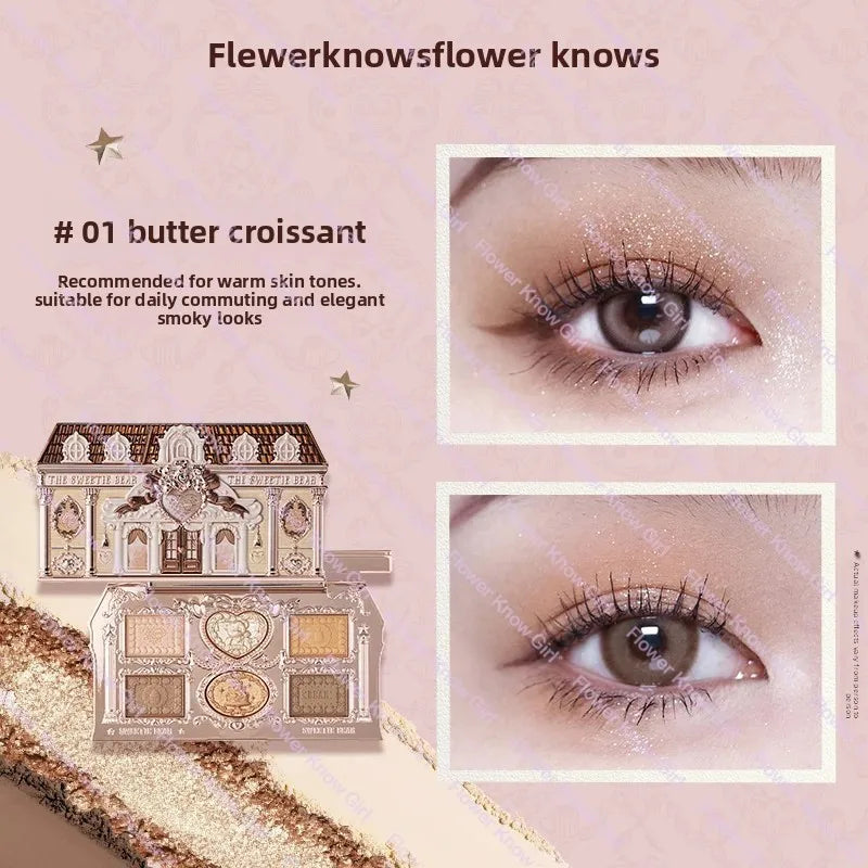 Flower Knows Black Swan Ballet Eye Shadow Palette 6 Colors Matte Shimmer Glitter