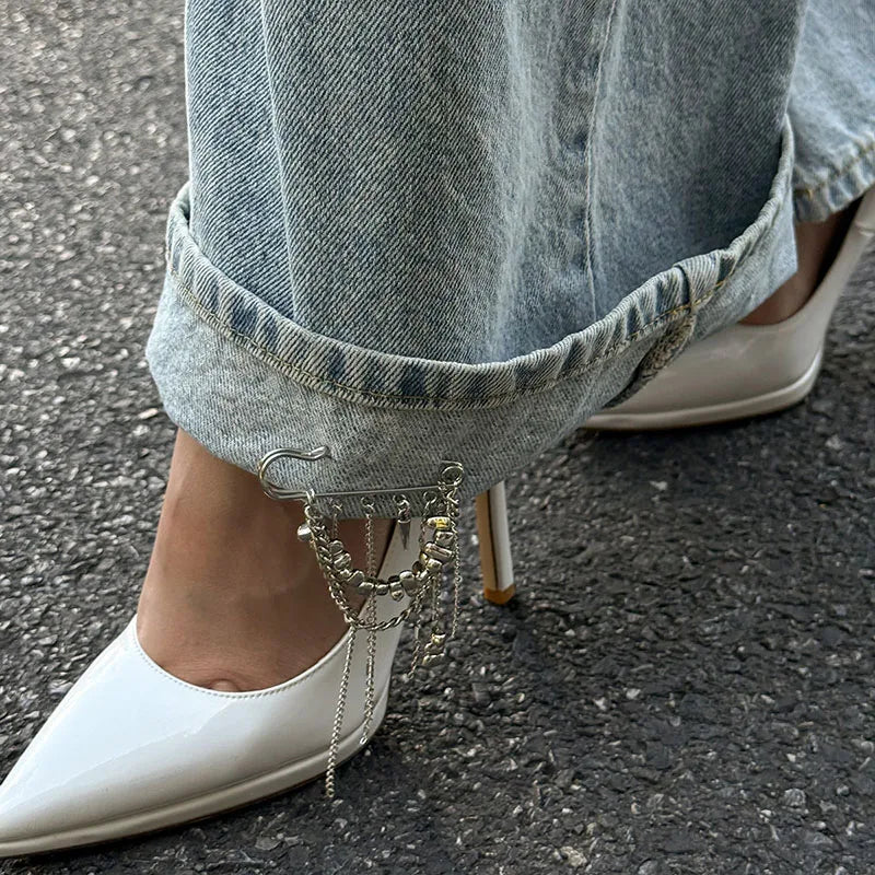 Fashion Irregular Tassel Chain Brooch for Women Multi-Functional Pants Chain Accessory