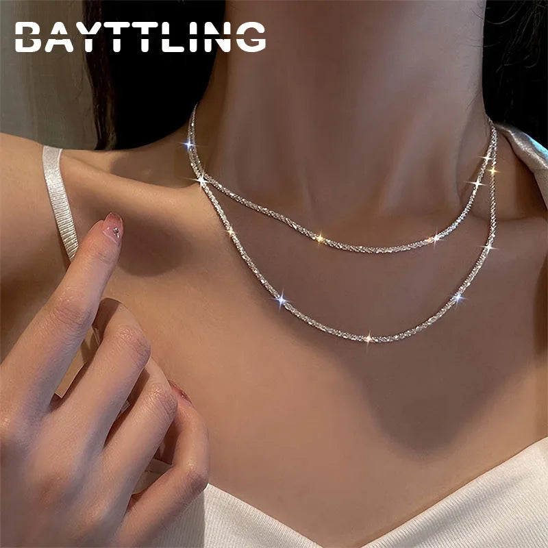 Sterling Silver Necklace 40-75cm Sparkling Women & Couples Jewelry Gift