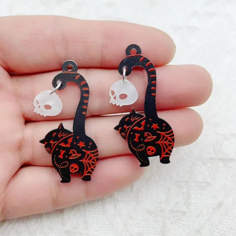 Halloween Acrylic Ghost Black Cat Skull Jewelry Set for Earrings & Keychains - DIY Craft Supplies