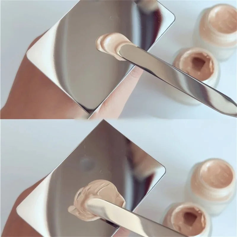 2PC Stainless Steel Makeup Palette Tray and Spatula Set for Cosmetic Mixing