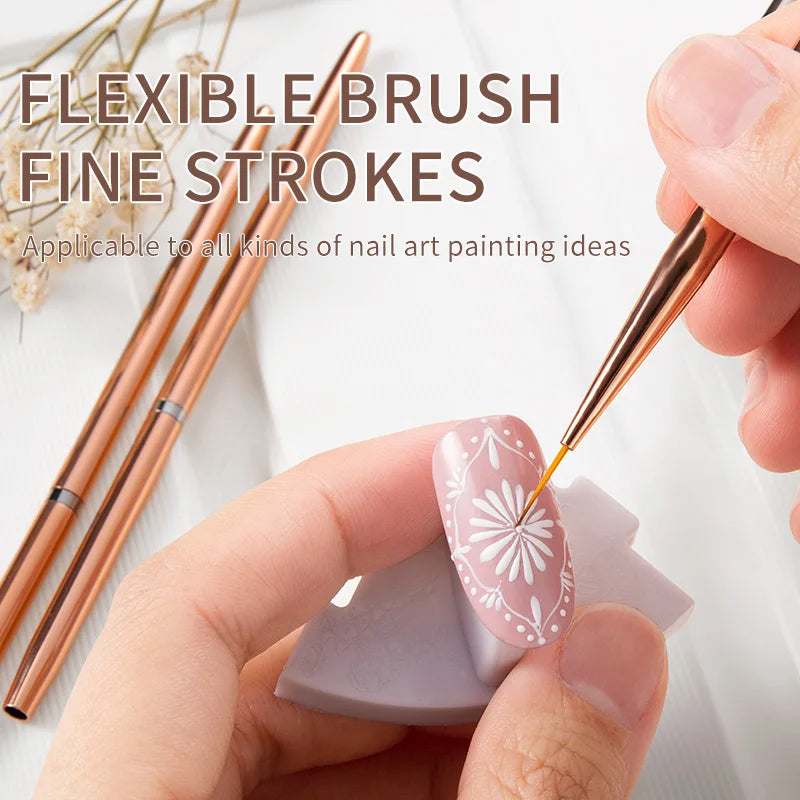 Rose Gold Nail Art Brushes Set - Fine Line & Flower Painting Manicure Tools