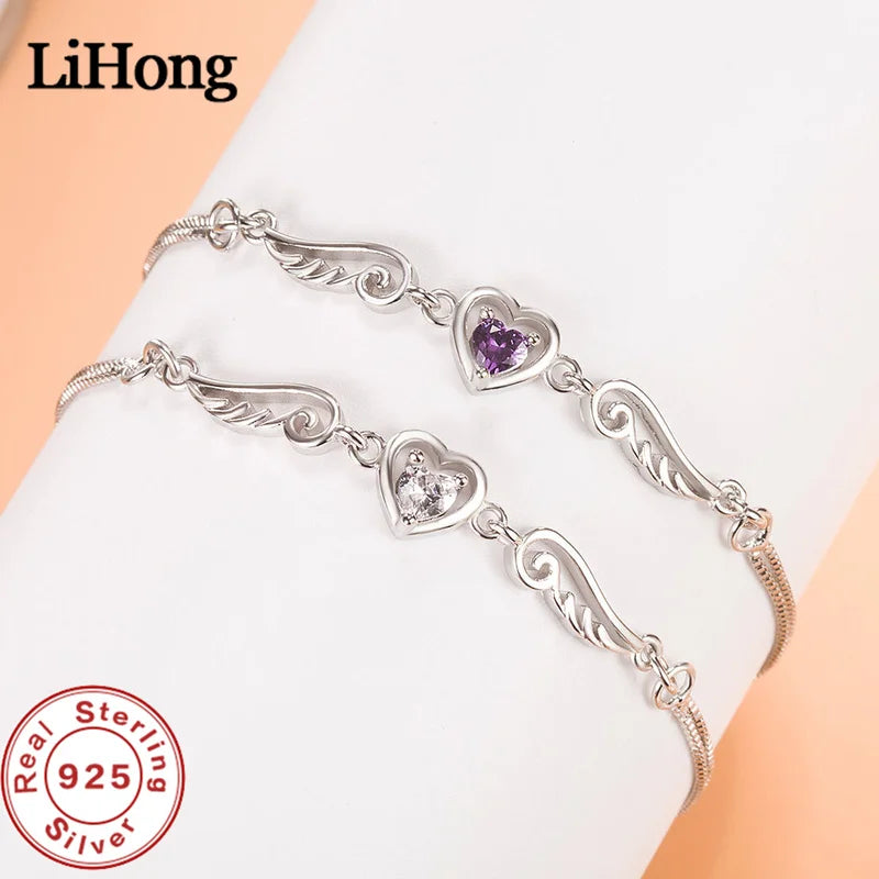Sterling Silver Angel Lover Zircon Amethyst Bracelet for Women - Engagement & Wedding Jewelry