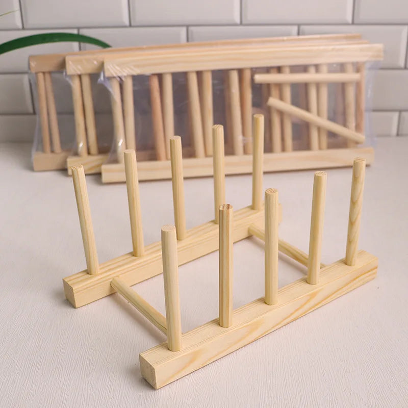 Wooden Plate Storage Rack Kitchen Organizer for Cups Cutting Boards and Books