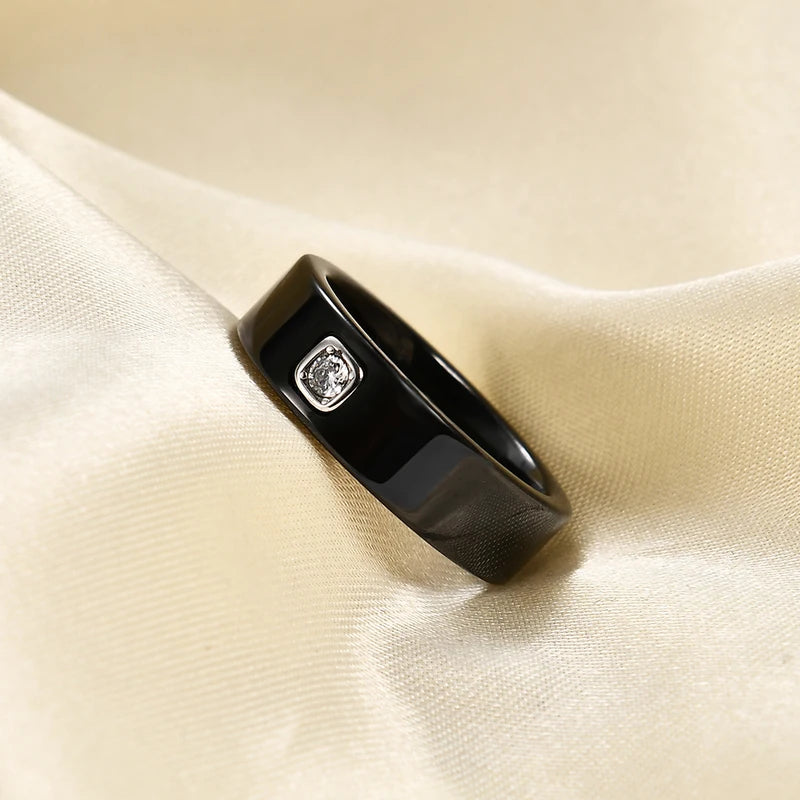 Elegant Black and White Ceramic Rings for Women - Engagement Wedding Jewelry