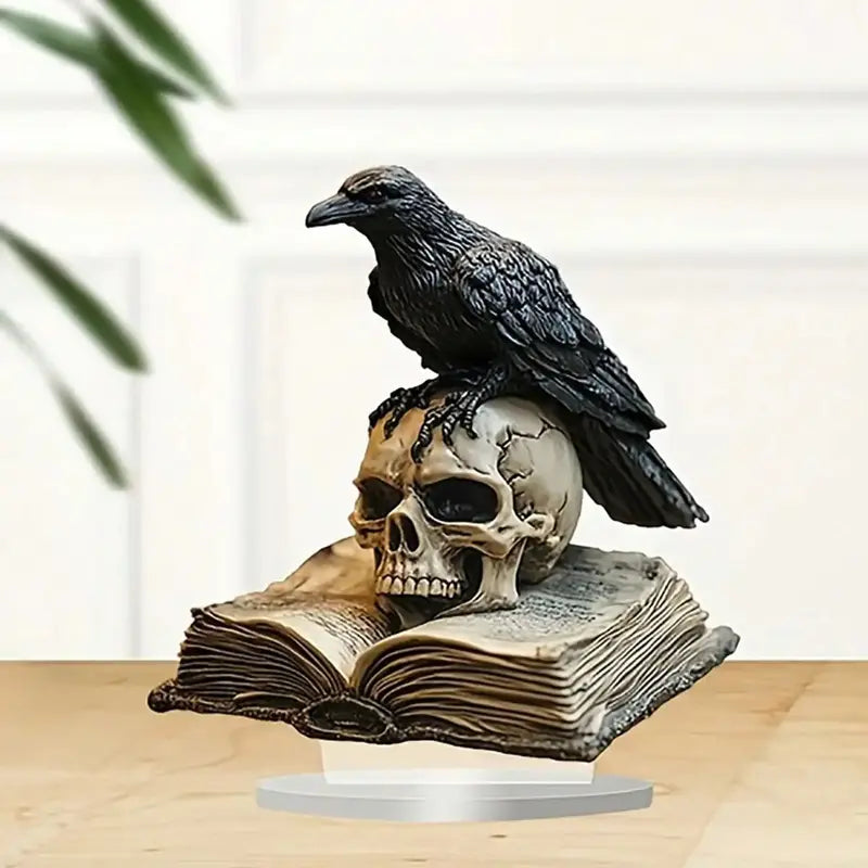 Gothic Crow Skull Acrylic Desktop Decoration Halloween Gift Home Office Decor