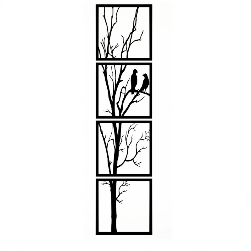 Metal Tree Wall Art Decor Set of 4 - Bird and Tree Wall Hangings for Living Room