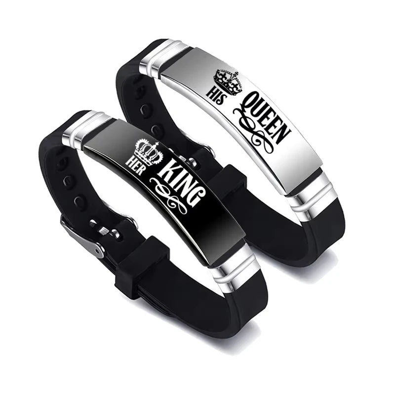Minimalist Couple Bracelets Set - Stainless Steel Adjustable Silicone Strap Gift