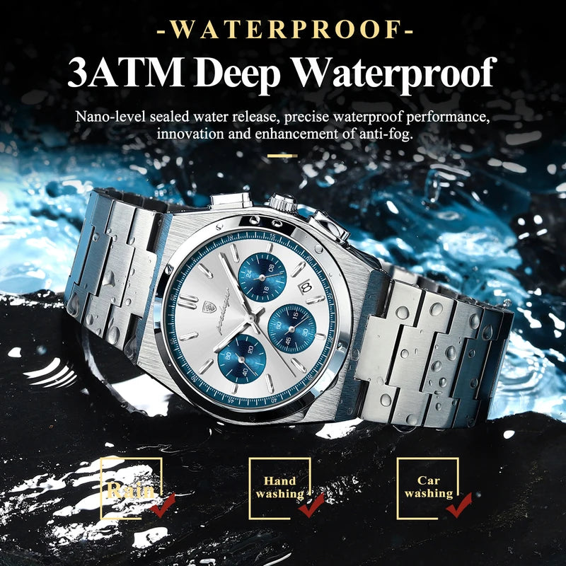 Men's Quartz Watch Waterproof Luminous Chronograph Stainless Steel Business Watch