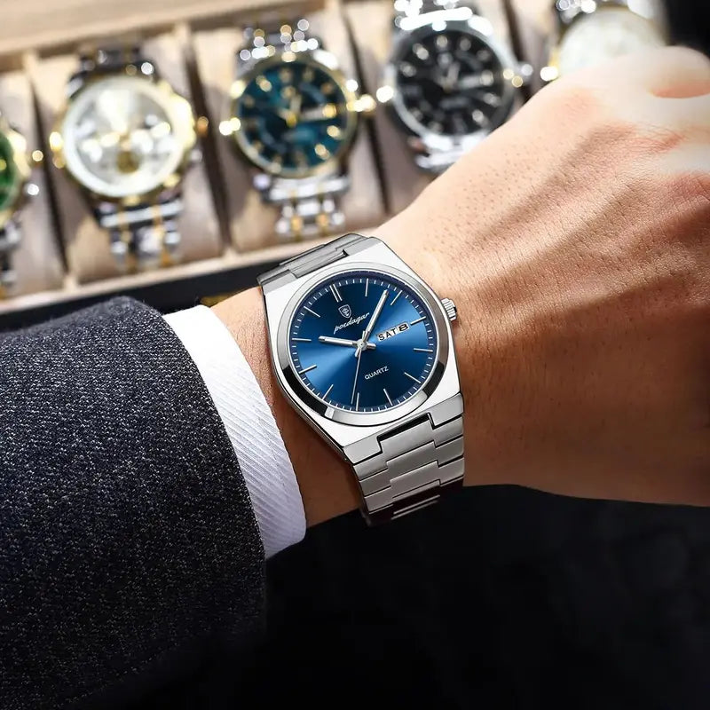 Luxury Waterproof Men's Watch with Luminous Dial and Date Function