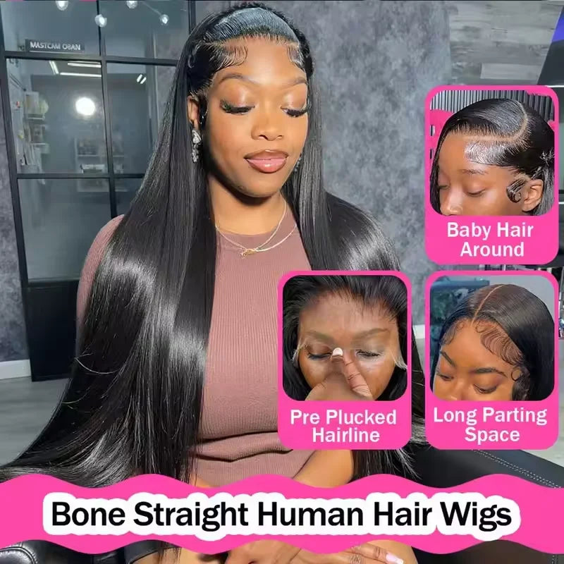 HD Lace Human Hair Wig - Straight, Glueless, 13x6 Lace Front, Multiple Lengths & Densities