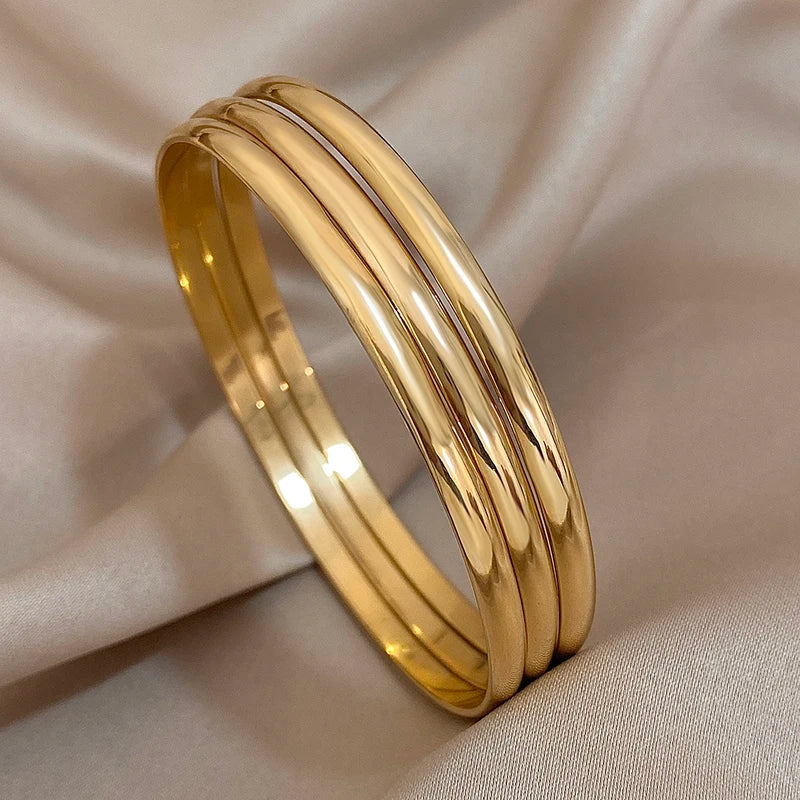 3-Pack Gold-Plated Stainless Steel Bangle Bracelets for Women Minimalist Jewelry