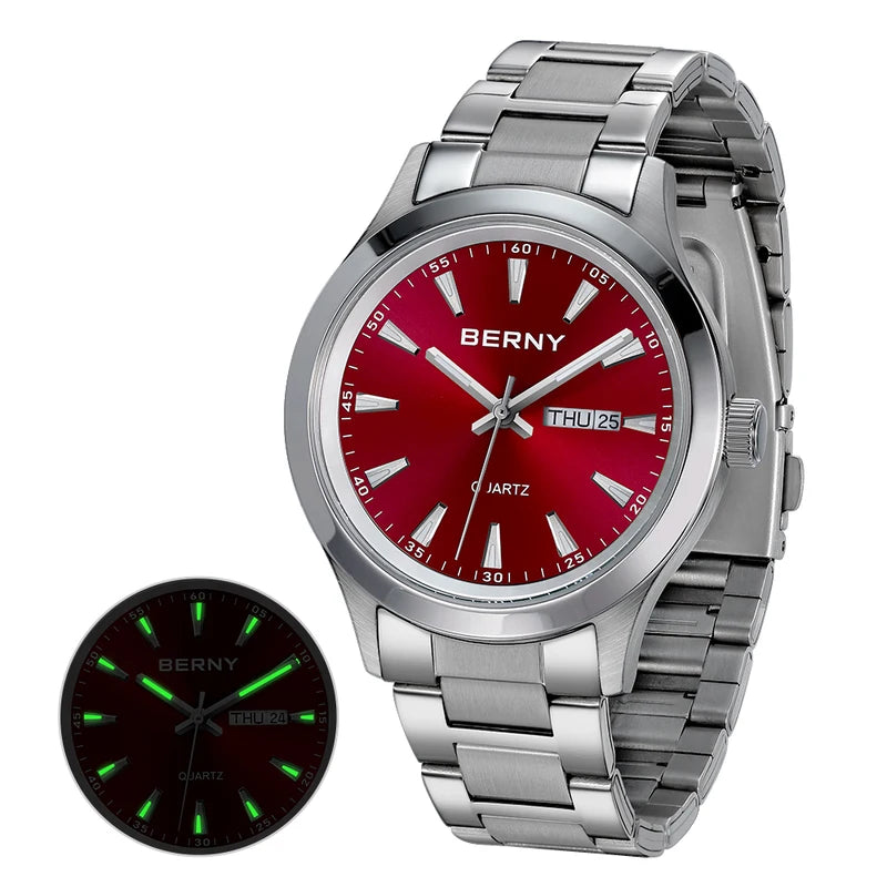 Men's Quartz Wristwatch with Luminous Hands and Date Calendar - Ultra Thin Stainless Steel Dress Watch
