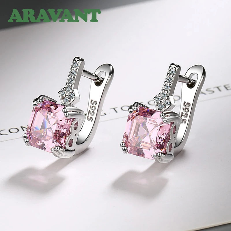 Sterling Silver Square Zircon Drop Earrings for Women Jewelry