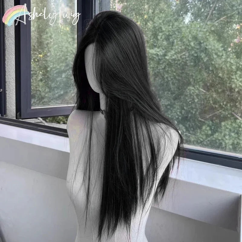 Long Straight Black Wig for Women - Lace Front, Cosplay & Daily Use