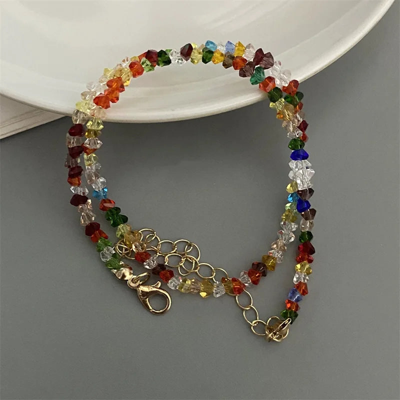 Multi-Cut Glass Crystal Beaded Choker Necklace for Women Triangle Transparent Jewelry