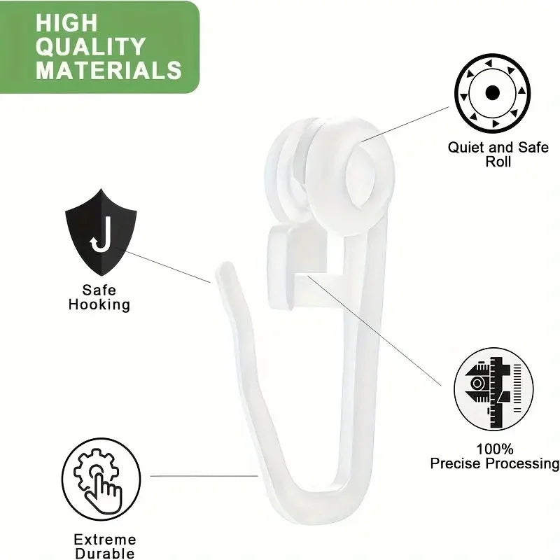 50pcs Silent Curtain Pulley Hooks for Track & Drapes - Easy Install, Durable