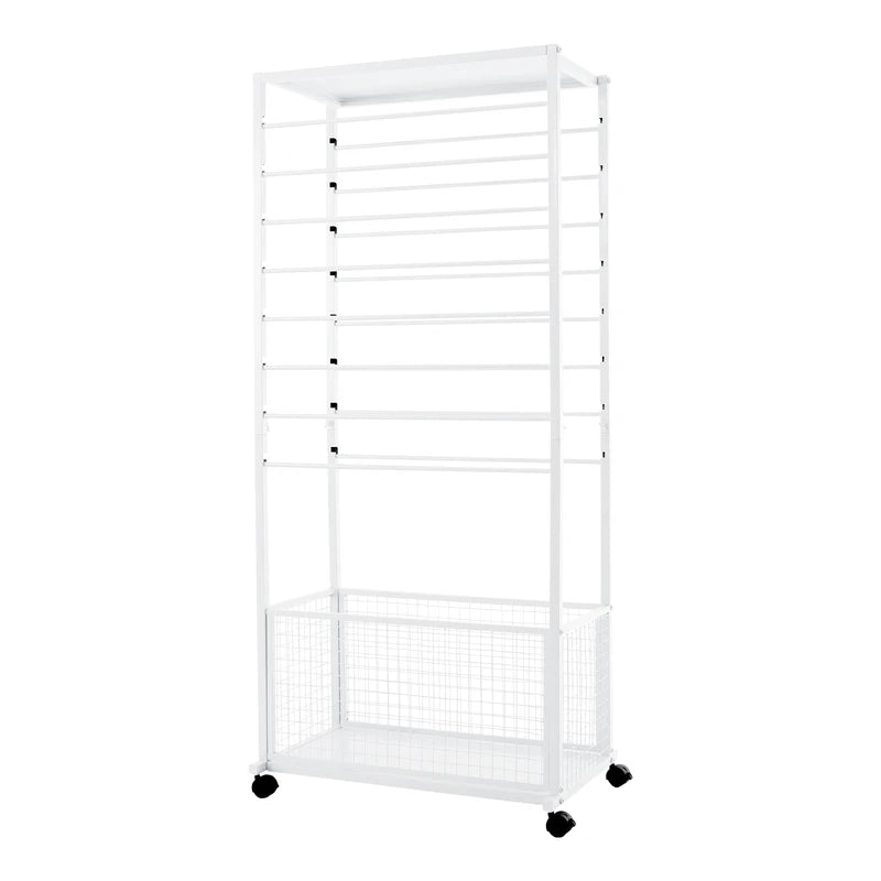 16-Layer Ribbon Organizer Rack - Double-Sided Iron Craft Storage with Lockable Wheels