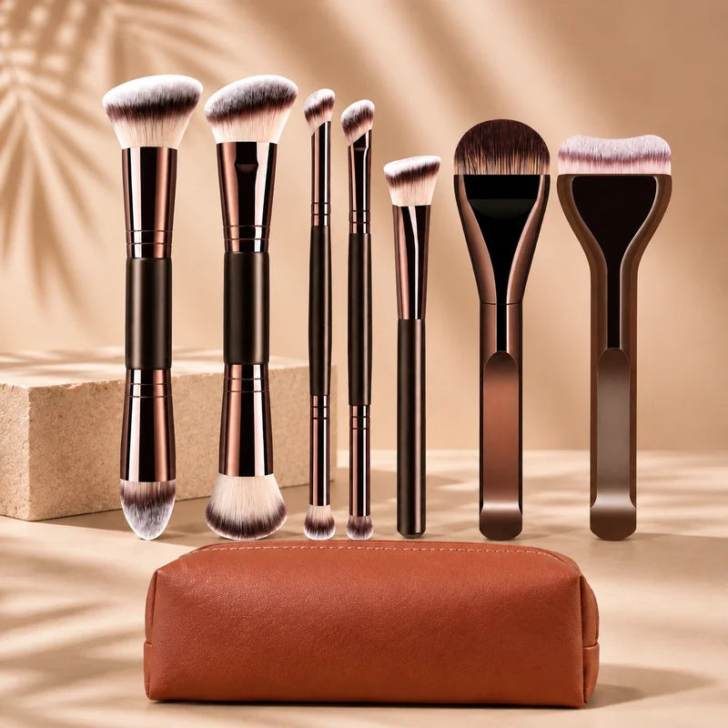 Professional Double-Ended Makeup Brush Set with Foundation, Blush, Eyeshadow & Contour Brushes