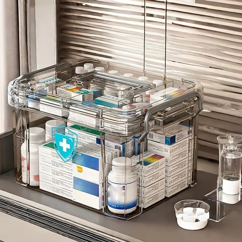 Plastic Storage Box with Handle - Transparent Emergency First Aid & Tool Kit
