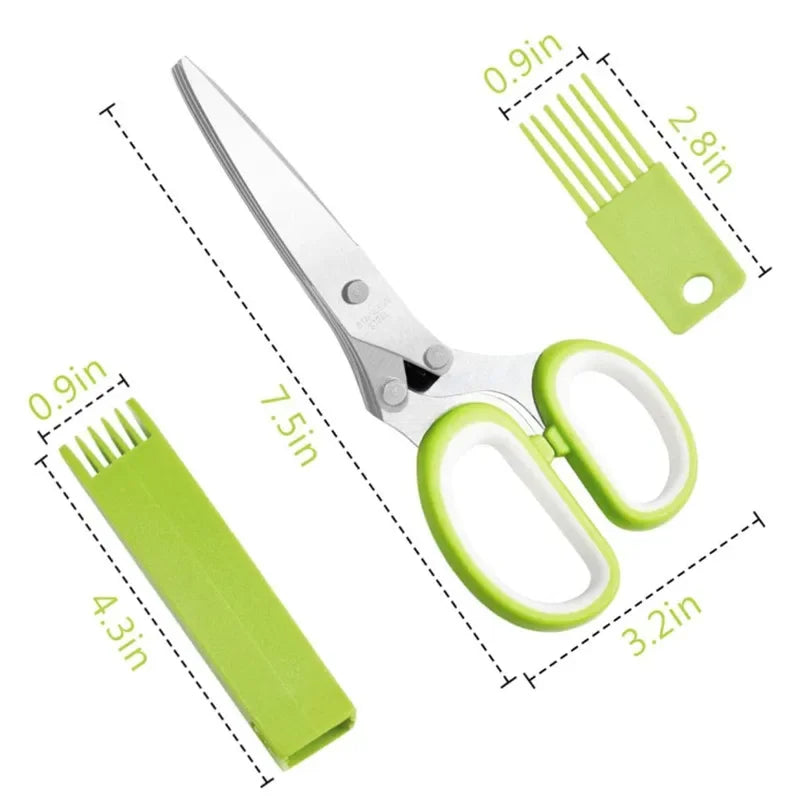 Herb Scissors Stainless Steel 5-Blade Kitchen Shears with Cover - Multipurpose Vegetable Cutter