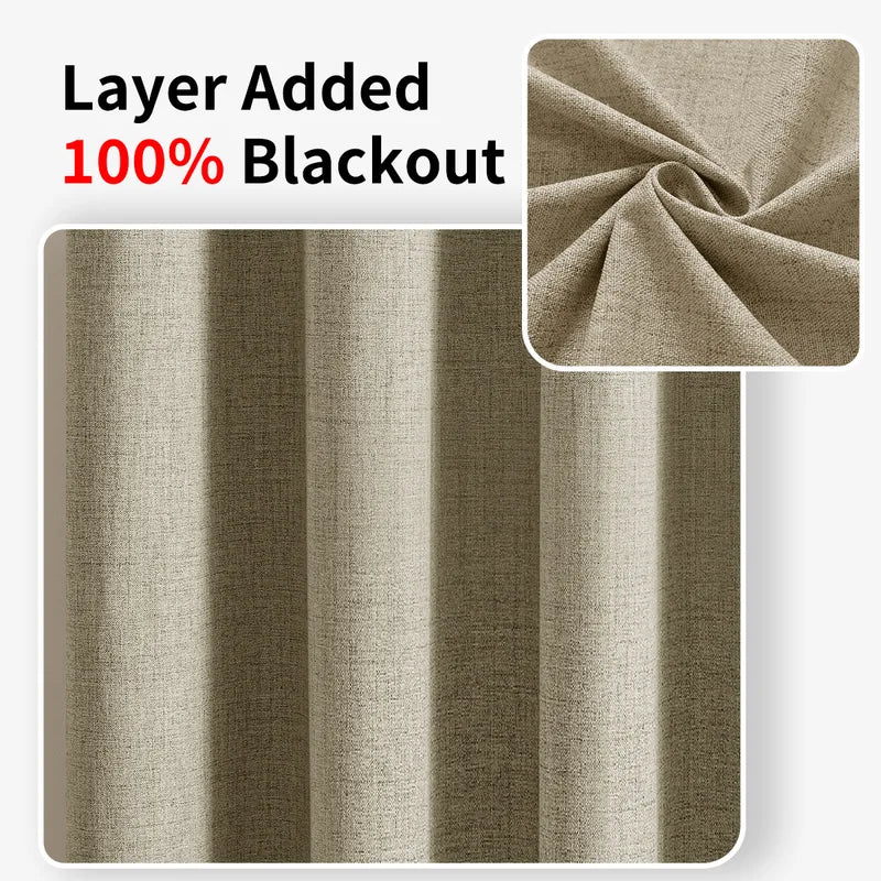 Blackout Cotton Linen Curtains for Living Room Bedroom Insulated Window Drapes