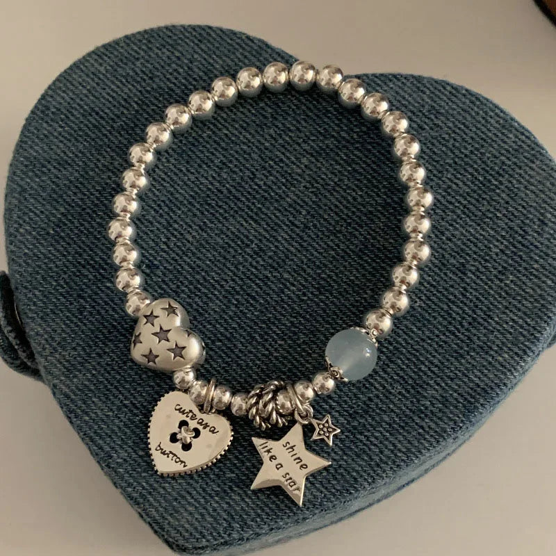 Heart & Star Pendant Bracelets for Women Girls - Trendy Elegant Jewelry Gift