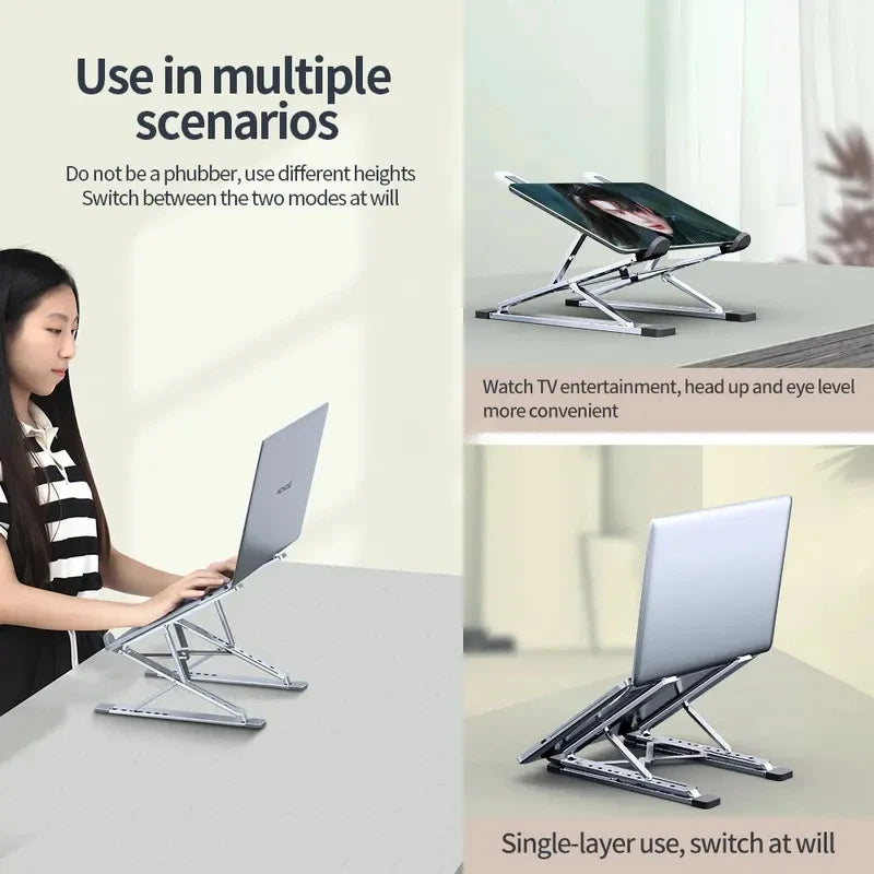Aluminum Adjustable Laptop Stand - Foldable, Portable Cooling Notebook Holder